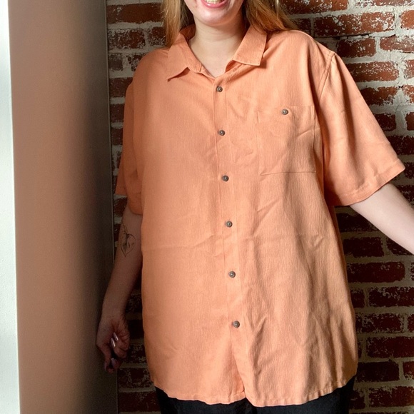 Men’s orange silky casual button down - Picture 6 of 7